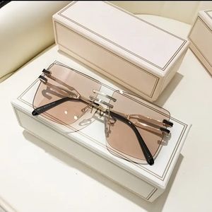 Woman's Vintage Square Metal Rimless Sunglasses -